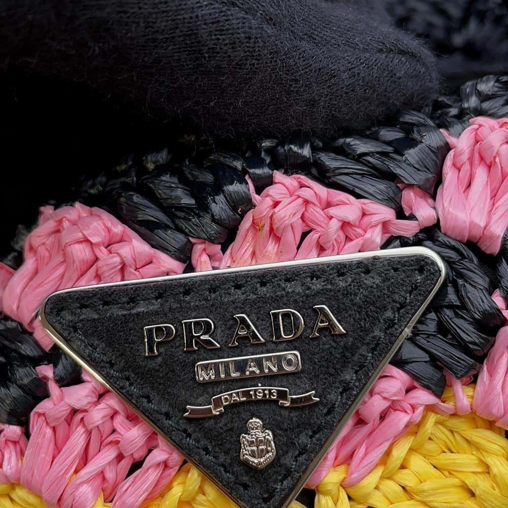 Prada Canapa Raffia Handbag Shoulder Bag Black - Picture 9 of 12